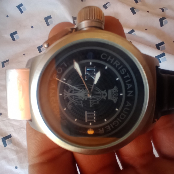 Christian Audigier Mens Silver Case "LOS ANGELES" Dial Genuine leather ETE-115 - Picture 9 of 9